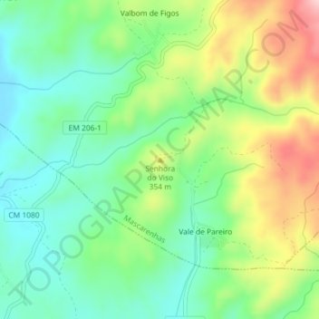 Carte topographique Senhora do Viso, altitude, relief
