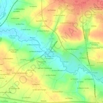 Carte topographique La Gibais, altitude, relief