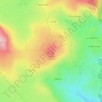 Carte topographique Puy de Pagros, altitude, relief