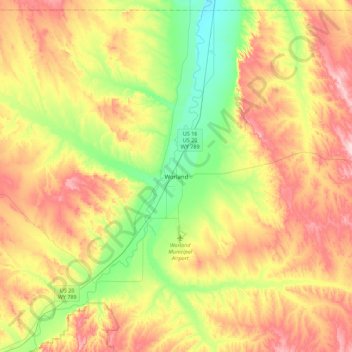 Carte topographique Worland, altitude, relief