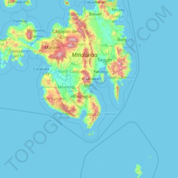 Carte topographique Davao del Sur, altitude, relief