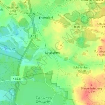 Carte topographique Lötzschen, altitude, relief