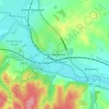 Carte topographique Little Haywood, altitude, relief