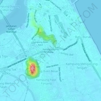 Carte topographique Kampung Gong Kapas, altitude, relief