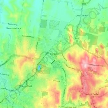Carte topographique Lilydale, altitude, relief