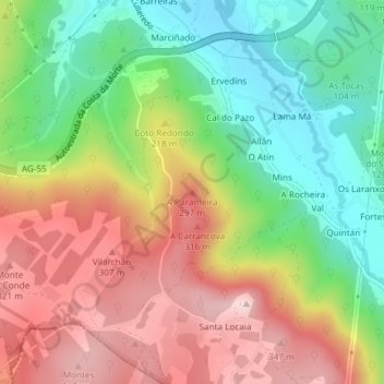 Carte topographique A Parameira, altitude, relief