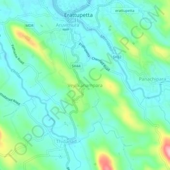 Carte topographique Veyilkanampara, altitude, relief