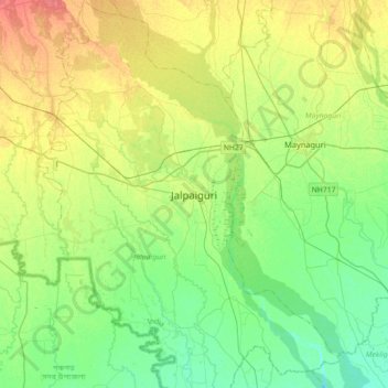 Carte topographique Jalpaiguri, altitude, relief