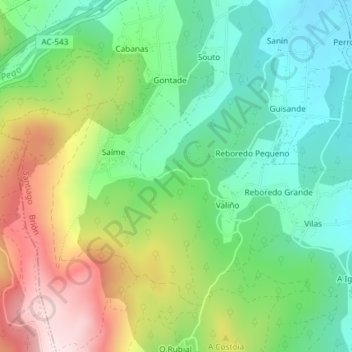 Carte topographique O Corguiño, altitude, relief