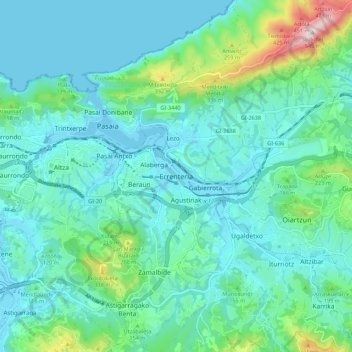 Carte topographique Errenteria, altitude, relief