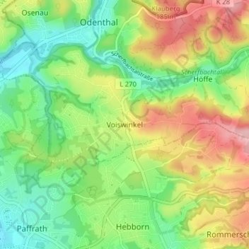 Carte topographique Voiswinkel, altitude, relief