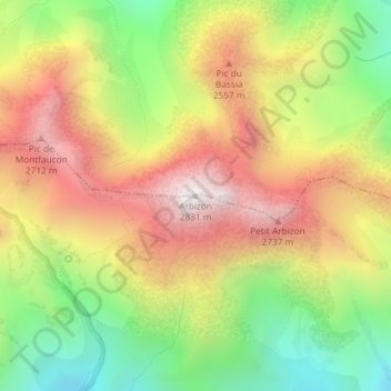 Carte topographique Arbizon, altitude, relief
