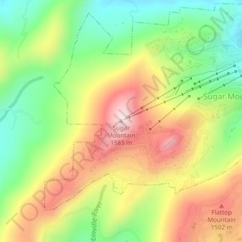 Carte topographique Sugar Mountain, altitude, relief