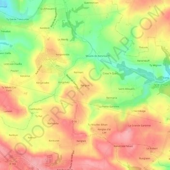 Carte topographique Kergoat, altitude, relief