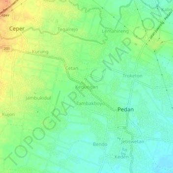 Carte topographique Kedungan, altitude, relief