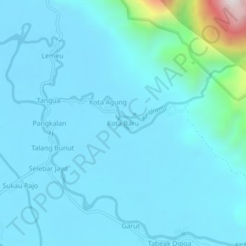 Carte topographique Kota Baru, altitude, relief
