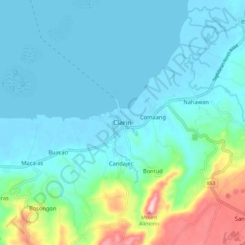 Carte topographique Clarin, altitude, relief