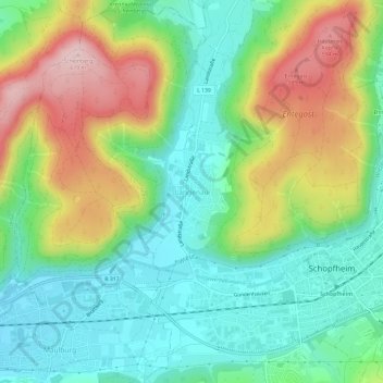 Carte topographique Langenau, altitude, relief