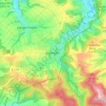 Carte topographique Fuhrbach, altitude, relief