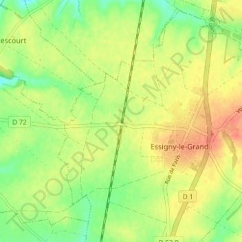 Carte topographique Hameau de la Gare d'Essigny Le Grand, altitude, relief