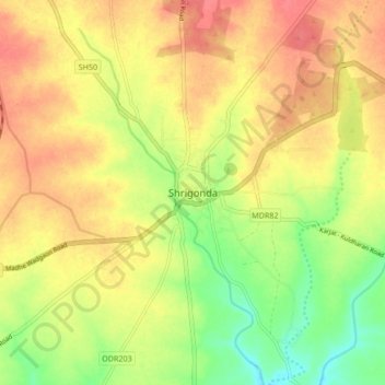 Carte topographique Shrigonda, altitude, relief