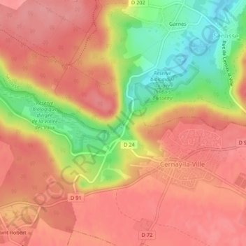 Carte topographique Cascades des Vaux de Cernay, altitude, relief