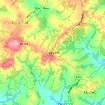 Carte topographique Argos Hill, altitude, relief