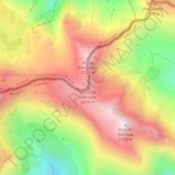 Carte topographique Soum de Barroude, altitude, relief