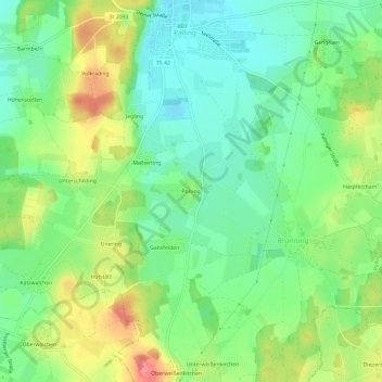 Carte topographique Polsing, altitude, relief