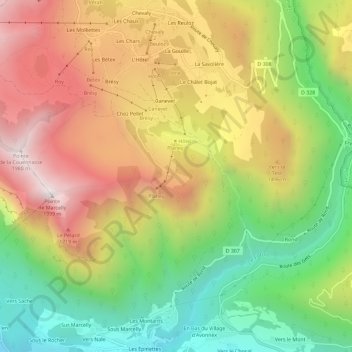 Carte topographique Le Grand Planey, altitude, relief