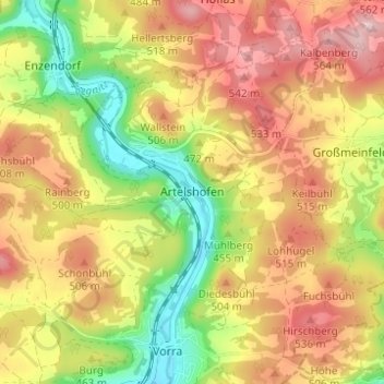 Carte topographique Artelshofen, altitude, relief