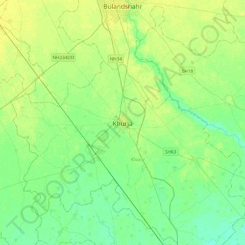 Carte topographique Khurja, altitude, relief