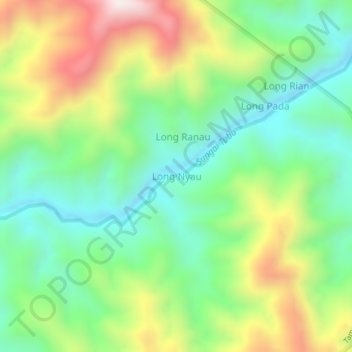 Carte topographique Long Nyau, altitude, relief