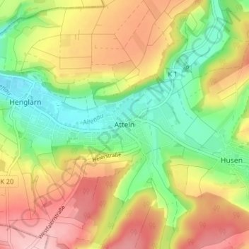 Carte topographique Atteln, altitude, relief
