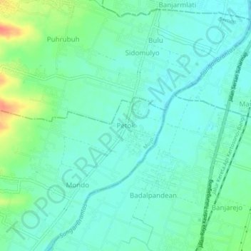 Carte topographique Petok, altitude, relief