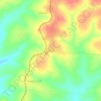 Carte topographique Nwoya, altitude, relief