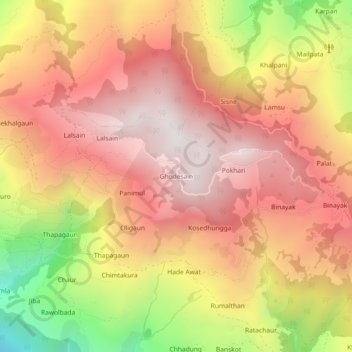 Carte topographique Ghodesain, altitude, relief
