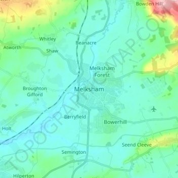 Carte topographique Melksham, altitude, relief