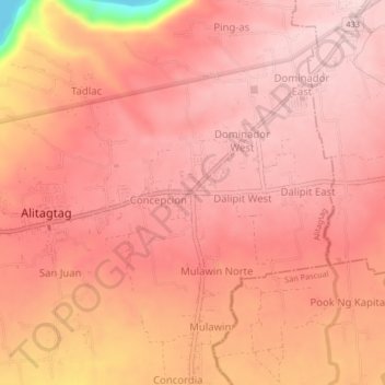 Carte topographique Pinagkurusan, altitude, relief