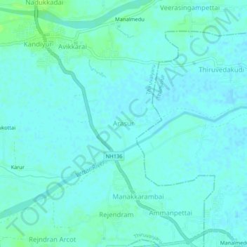 Carte topographique Arasur, altitude, relief