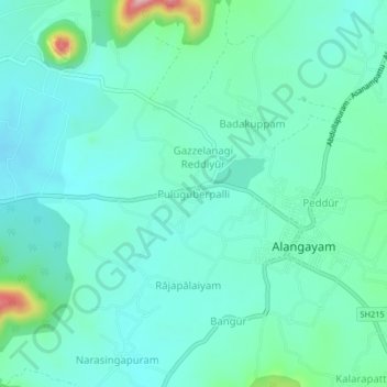 Carte topographique Puluguberpalli, altitude, relief