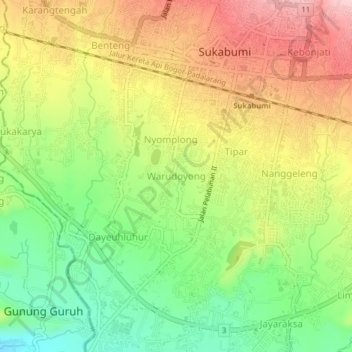 Carte topographique Warudoyong, altitude, relief