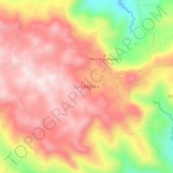 Carte topographique Sodonghilir, altitude, relief