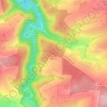 Carte topographique Spieß, altitude, relief