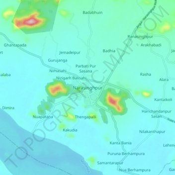 Carte topographique Narasinghpur, altitude, relief
