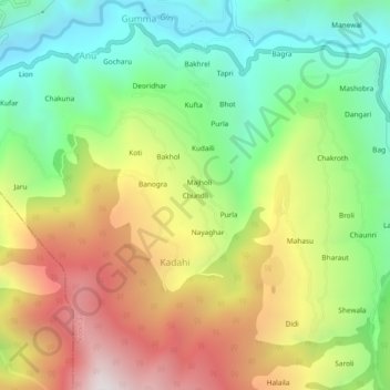Carte topographique Chundli, altitude, relief
