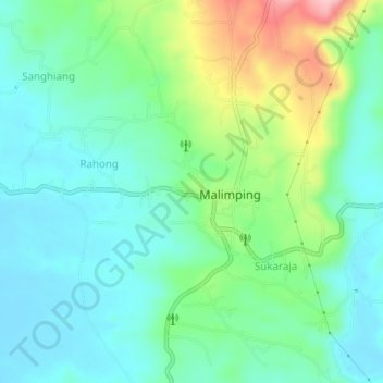 Carte topographique Malingping Utara, altitude, relief