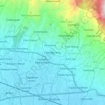 Carte topographique Cilengkrang, altitude, relief
