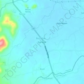 Carte topographique Star Apple, altitude, relief