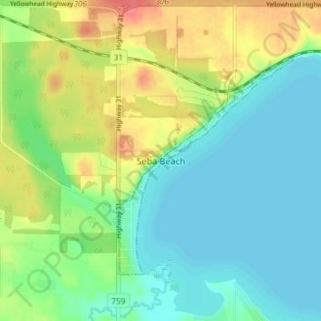 Carte topographique Seba Beach, altitude, relief